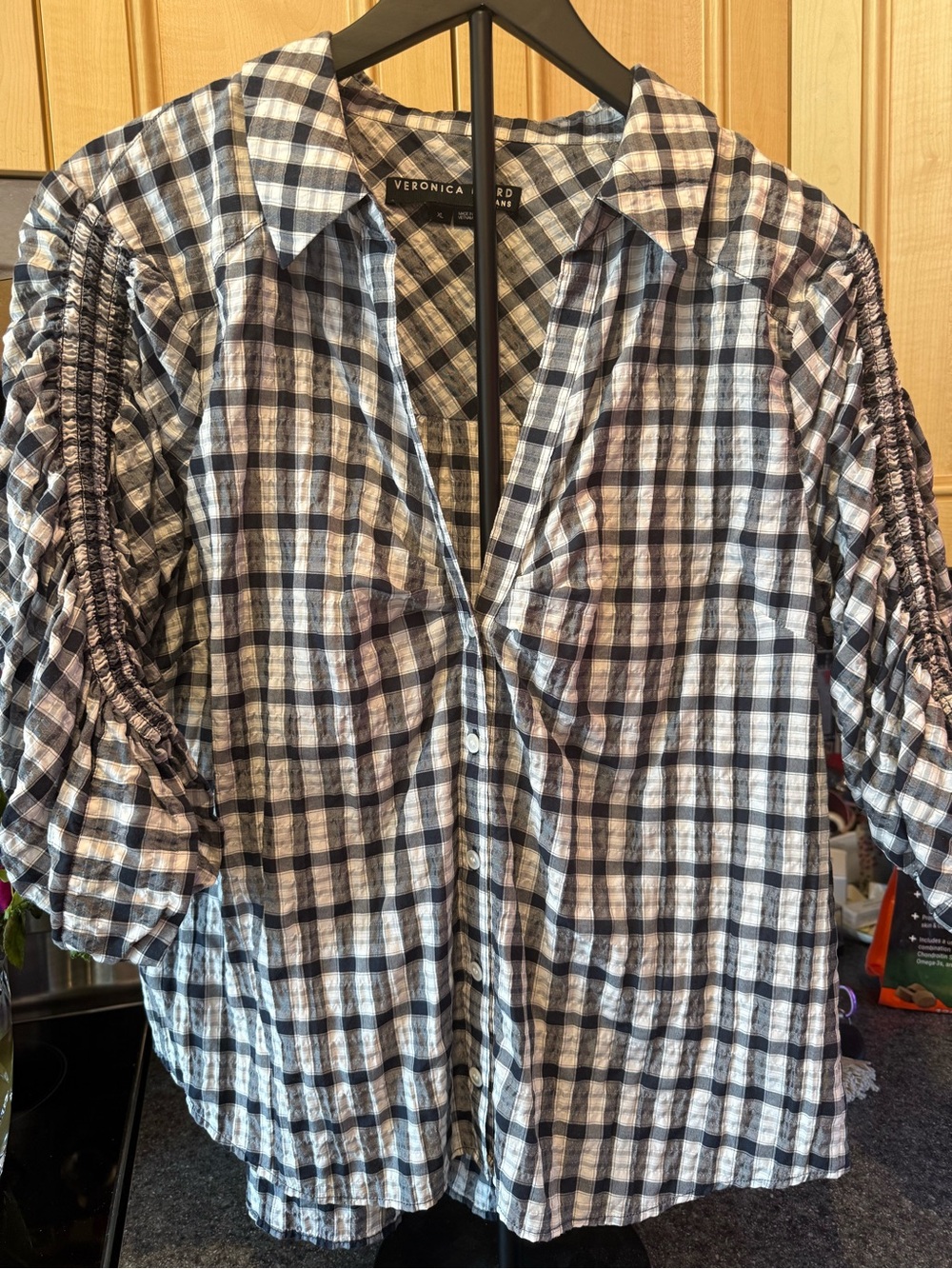 Veronica Beard Blue & White Checked Button-Front Shirt